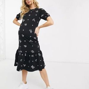 ASOS Black Floral Maternity Midi Dress